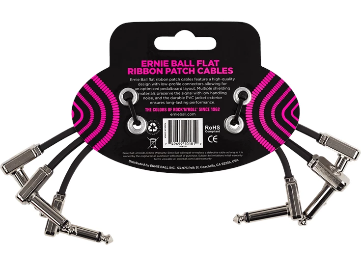 ERNIE-BALL-EEB-6221-Patch-Cable-Flat-Ribbon-15cm-Haaks-dun-plat